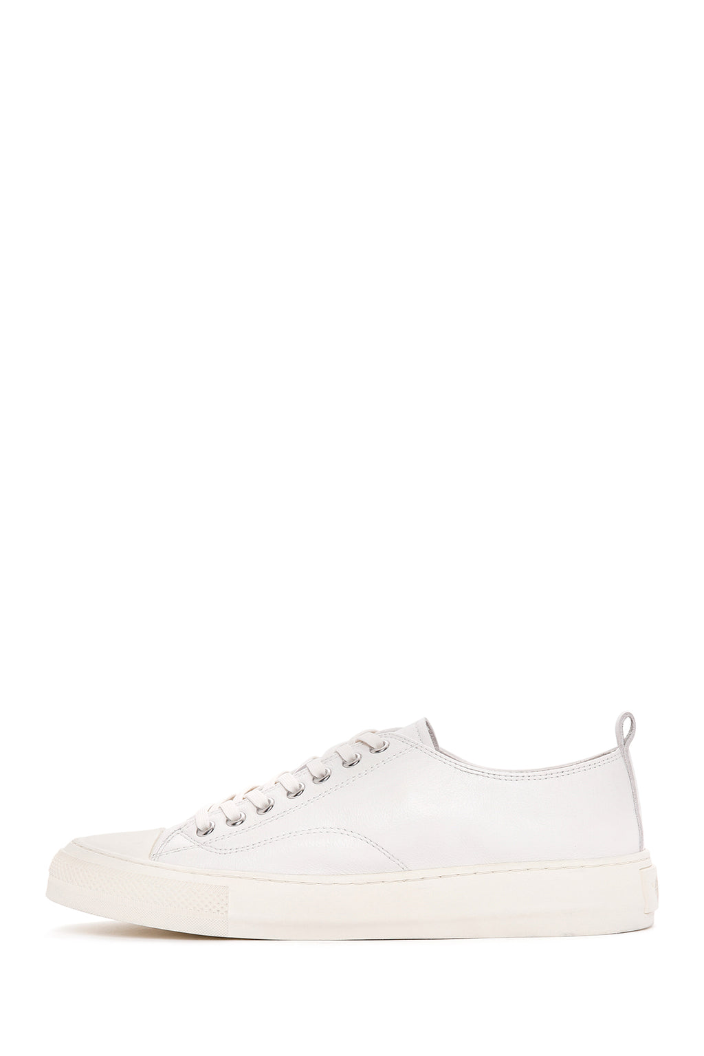 Erkek Beyaz Bağcıklı Deri Sneaker
