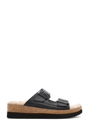 Women's Black Thick Sole Double Buckle Comfort Slippers | Derimod Women's Black Thick Sole Double Buckle Comfort Slippers | Derimod