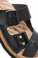Women's Black Thick Sole Double Buckle Comfort Slippers | Derimod Women's Black Thick Sole Double Buckle Comfort Slippers | Derimod