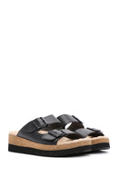 Women's Black Thick Sole Double Buckle Comfort Slippers | Derimod Women's Black Thick Sole Double Buckle Comfort Slippers | Derimod