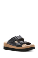 Women's Black Thick Sole Double Buckle Comfort Slippers | Derimod Women's Black Thick Sole Double Buckle Comfort Slippers | Derimod