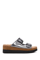 Women's Silver Buckled Comfort Slippers | Derimod Women's Silver Buckled Comfort Slippers | Derimod