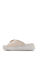 Women's Cream Thick Soled Buckle Detailed Comfort Slippers | Derimod Women's Cream Thick Soled Buckle Detailed Comfort Slippers | Derimod