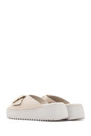 Women's Cream Thick Soled Buckle Detailed Comfort Slippers | Derimod Women's Cream Thick Soled Buckle Detailed Comfort Slippers | Derimod
