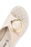 Women's Cream Thick Soled Buckle Detailed Comfort Slippers | Derimod Women's Cream Thick Soled Buckle Detailed Comfort Slippers | Derimod