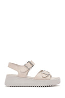 Women's Cream Thick-Soled Comfort Sandals with Ankle Strap | Derimod Women's Cream Thick-Soled Comfort Sandals with Ankle Strap | Derimod