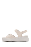 Women's Cream Thick-Soled Comfort Sandals with Ankle Strap | Derimod Women's Cream Thick-Soled Comfort Sandals with Ankle Strap | Derimod