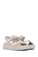 Women's Cream Thick-Soled Comfort Sandals with Ankle Strap | Derimod Women's Cream Thick-Soled Comfort Sandals with Ankle Strap | Derimod