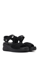 Women's Black Wedge Heel Ankle Strap Comfort Sandals | Derimod Women's Black Wedge Heel Ankle Strap Comfort Sandals | Derimod