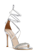 Kadın Gümüş Bilekten Bağlamalı İnce Topuklu Sandalet | Derimod Kadın Gümüş Bilekten Bağlamalı İnce Topuklu Sandalet | Derimod