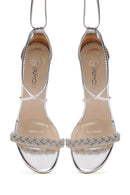 Kadın Gümüş Bilekten Bağlamalı İnce Topuklu Sandalet | Derimod Kadın Gümüş Bilekten Bağlamalı İnce Topuklu Sandalet | Derimod