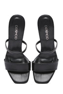 Women's Black Metallic Thin Heeled Slippers | Derimod Women's Black Metallic Thin Heeled Slippers | Derimod