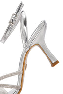 Women's Silver Ankle Strap Stone Thin Heel Sandals | Derimod Women's Silver Ankle Strap Stone Thin Heel Sandals | Derimod