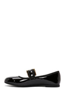 Women's Black Stoned Patent Leather Ballerinas | Derimod Women's Black Stoned Patent Leather Ballerinas | Derimod