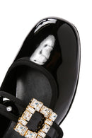 Women's Black Stoned Patent Leather Ballerinas | Derimod Women's Black Stoned Patent Leather Ballerinas | Derimod