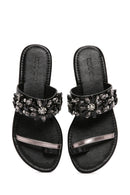 Women's Black Stone Flip Flops | Derimod Women's Black Stone Flip Flops | Derimod