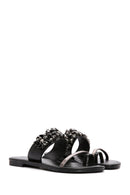 Women's Black Stone Flip Flops | Derimod Women's Black Stone Flip Flops | Derimod