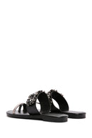 Women's Black Stone Flip Flops | Derimod Women's Black Stone Flip Flops | Derimod