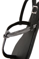 Kadın Siyah Bilekten Bantlı Parmak Arası Taşlı Sandalet | Derimod Kadın Siyah Bilekten Bantlı Parmak Arası Taşlı Sandalet | Derimod