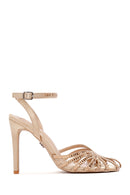 Women's Beige Ankle Strap Stone Thin Heel Sandals | Derimod Women's Beige Ankle Strap Stone Thin Heel Sandals | Derimod