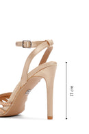 Women's Beige Ankle Strap Stone Thin Heel Sandals | Derimod Women's Beige Ankle Strap Stone Thin Heel Sandals | Derimod