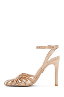 Women's Beige Ankle Strap Stone Thin Heel Sandals | Derimod Women's Beige Ankle Strap Stone Thin Heel Sandals | Derimod