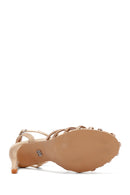 Women's Beige Ankle Strap Stone Thin Heel Sandals | Derimod Women's Beige Ankle Strap Stone Thin Heel Sandals | Derimod