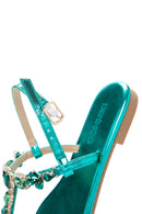 Kadın Yeşil Bilekten Bantlı Taşlı Sandalet | Derimod Kadın Yeşil Bilekten Bantlı Taşlı Sandalet | Derimod