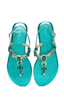 Kadın Yeşil Bilekten Bantlı Taşlı Sandalet | Derimod Kadın Yeşil Bilekten Bantlı Taşlı Sandalet | Derimod