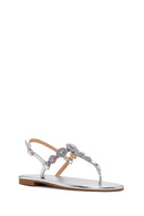 Kadın Gümüş Bilekten Bantlı Taşlı Sandalet | Derimod Kadın Gümüş Bilekten Bantlı Taşlı Sandalet | Derimod