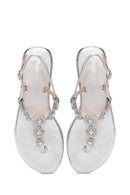 Kadın Gümüş Bilekten Bantlı Taşlı Sandalet | Derimod Kadın Gümüş Bilekten Bantlı Taşlı Sandalet | Derimod