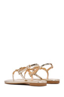 Kadın Altın Bilekten Bantlı Taşlı Sandalet | Derimod Kadın Altın Bilekten Bantlı Taşlı Sandalet | Derimod