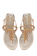 Kadın Altın Bilekten Bantlı Taşlı Sandalet | Derimod Kadın Altın Bilekten Bantlı Taşlı Sandalet | Derimod