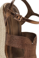 Women's Bronze Ankle Strap Wedge Heeled Espadrille | Derimod Women's Bronze Ankle Strap Wedge Heeled Espadrille | Derimod
