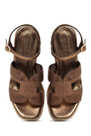 Women's Bronze Ankle Strap Wedge Heeled Espadrille | Derimod Women's Bronze Ankle Strap Wedge Heeled Espadrille | Derimod