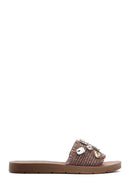 Women's Brown Stone-Embellished Slippers | Derimod Women's Brown Stone-Embellished Slippers | Derimod