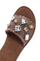 Women's Brown Stone-Embellished Slippers | Derimod Women's Brown Stone-Embellished Slippers | Derimod