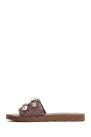 Women's Brown Stone-Embellished Slippers | Derimod Women's Brown Stone-Embellished Slippers | Derimod