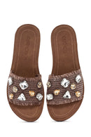 Women's Brown Stone-Embellished Slippers | Derimod Women's Brown Stone-Embellished Slippers | Derimod
