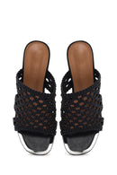 Women's Black Heeled Woven Patterned Slippers | Derimod Women's Black Heeled Woven Patterned Slippers | Derimod