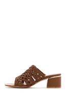 Kadın Taba Topuklu Örgü Desenli Terlik | Derimod Kadın Taba Topuklu Örgü Desenli Terlik | Derimod