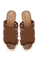 Kadın Taba Topuklu Örgü Desenli Terlik | Derimod Kadın Taba Topuklu Örgü Desenli Terlik | Derimod