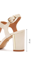 Kadın Bej Bilekten Bantlı Topuklu Sandalet | Derimod Kadın Bej Bilekten Bantlı Topuklu Sandalet | Derimod