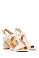 Kadın Bej Bilekten Bantlı Topuklu Sandalet | Derimod Kadın Bej Bilekten Bantlı Topuklu Sandalet | Derimod