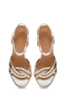 Kadın Altın Bilekten Bantlı Topuklu Sandalet | Derimod Kadın Altın Bilekten Bantlı Topuklu Sandalet | Derimod