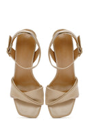 Kadın Bej Bilekten Bantlı Topuklu Sandalet | Derimod Kadın Bej Bilekten Bantlı Topuklu Sandalet | Derimod