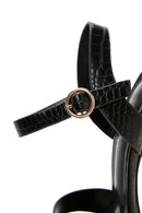 Kadın Siyah Bilekten Bantlı Kroko Desenli Topuklu Sandalet | Derimod Kadın Siyah Bilekten Bantlı Kroko Desenli Topuklu Sandalet | Derimod