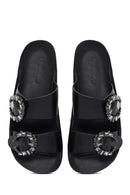 Kadın Siyah Taşlı Çift Tokalı Kalın Tabanlı Comfort Terlik | Derimod Kadın Siyah Taşlı Çift Tokalı Kalın Tabanlı Comfort Terlik | Derimod