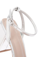 Kadın Gümüş Bilekten Bantlı Topuklu Sandalet | Derimod Kadın Gümüş Bilekten Bantlı Topuklu Sandalet | Derimod