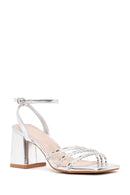 Kadın Gümüş Bilekten Bantlı Topuklu Sandalet | Derimod Kadın Gümüş Bilekten Bantlı Topuklu Sandalet | Derimod